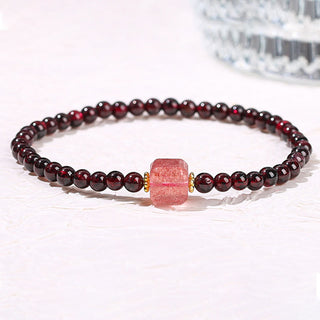 Buddha Gift Garnet Cinnabar PiXiu Strawberry Quartz Square Bead Protection Bracelet