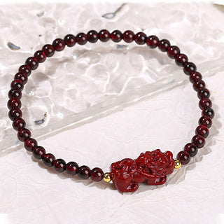 Buddha Gift Garnet Cinnabar PiXiu Strawberry Quartz Square Bead Protection Bracelet