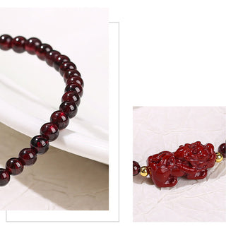 Buddha Gift Garnet Cinnabar PiXiu Strawberry Quartz Square Bead Protection Bracelet