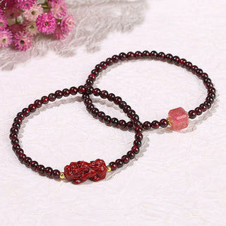 Buddha Gift Garnet Cinnabar PiXiu Strawberry Quartz Square Bead Protection Bracelet