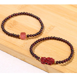 Buddha Gift Garnet Cinnabar PiXiu Strawberry Quartz Square Bead Protection Bracelet