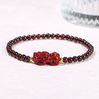 Buddha Gift Garnet Cinnabar PiXiu Strawberry Quartz Square Bead Protection Bracelet
