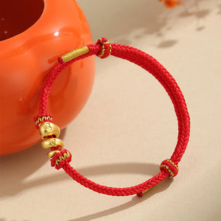 Buddha Gift Handmade 999 Sterling Silver Golden Year Of Snake Red String Protection Braided Bracelet