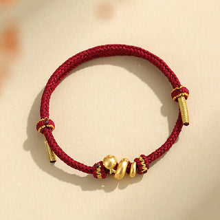 Buddha Gift Handmade 999 Sterling Silver Golden Year Of Snake Red String Protection Braided Bracelet