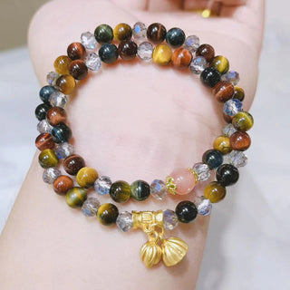 Buddha Gift Colorful Tiger Eye Lotus Multi-circle Elastic Rope Protection Bracelet