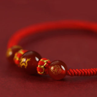 Buddha Gift Handmade Red Agate Chinese Zodiac Red String Braided Protection Bracelet