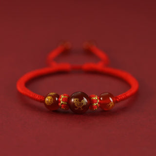 Buddha Gift Handmade Red Agate Chinese Zodiac Red String Braided Protection Bracelet