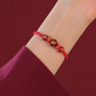 Buddha Gift Handmade Red Agate Chinese Zodiac Red String Braided Protection Bracelet