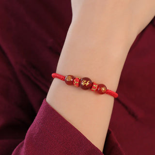 Buddha Gift Handmade Red Agate Chinese Zodiac Red String Braided Protection Bracelet