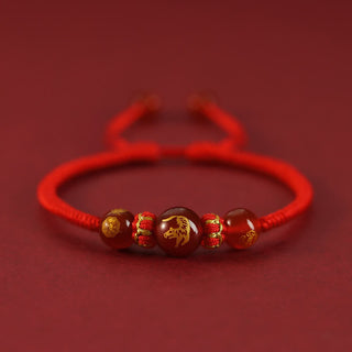 Buddha Gift Handmade Red Agate Chinese Zodiac Red String Braided Protection Bracelet