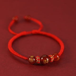 Buddha Gift Handmade Red Agate Chinese Zodiac Red String Braided Protection Bracelet