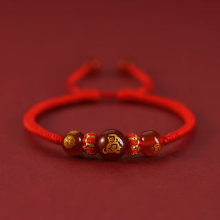 Buddha Gift Handmade Red Agate Chinese Zodiac Red String Braided Protection Bracelet