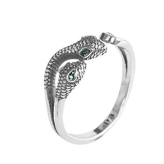 Buddha Gift 925 Sterling Silver Year Of The Snake Two-headed Snake Adjustable Open Ring