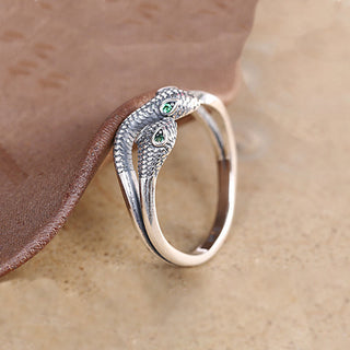 Buddha Gift 925 Sterling Silver Year Of The Snake Two-headed Snake Adjustable Open Ring