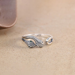 Buddha Gift 925 Sterling Silver Year Of The Snake Two-headed Snake Adjustable Open Ring