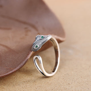 Buddha Gift 925 Sterling Silver Year Of The Snake Two-headed Snake Adjustable Open Ring