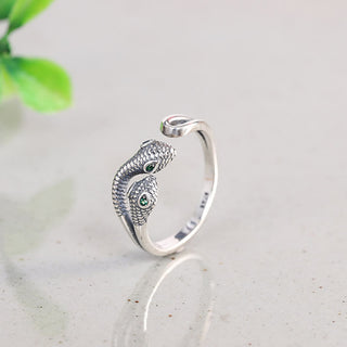 Buddha Gift 925 Sterling Silver Year Of The Snake Two-headed Snake Adjustable Open Ring