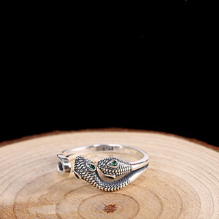 Buddha Gift 925 Sterling Silver Year Of The Snake Two-headed Snake Adjustable Open Ring