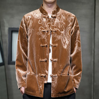 Buddha Gift Men's Frog-button Tang Suit Dragon Pattern Lisvelte Cotton Jacket Shirt With Pockets