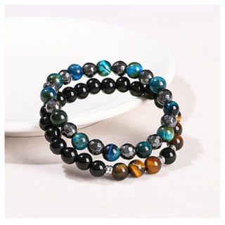 Buddha Gift 2Pcs Hematite Tiger Eye Blue Tiger Eye Powerful Bracelet Set