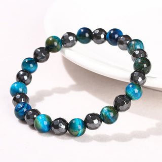 Buddha Gift 2Pcs Hematite Tiger Eye Blue Tiger Eye Powerful Bracelet Set