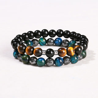 Buddha Gift 2Pcs Hematite Tiger Eye Blue Tiger Eye Powerful Bracelet Set