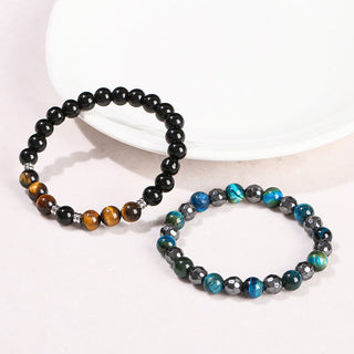 Buddha Gift 2Pcs Hematite Tiger Eye Blue Tiger Eye Powerful Bracelet Set