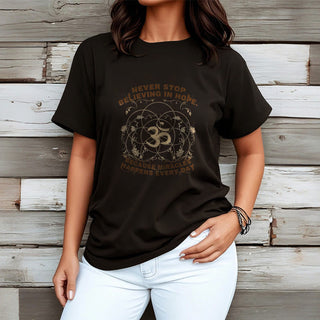 Buddha Gift Never Stop Believing In Hope Om Lotus Design Cotton Tee T-shirt