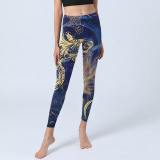 Buddha Gift Blue Koi Fish Auspicious Clouds Print Gym Leggings Women's Yoga Pants