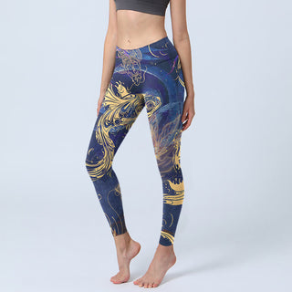 Buddha Gift Blue Koi Fish Auspicious Clouds Print Gym Leggings Women's Yoga Pants