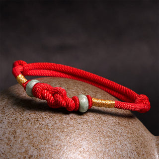 Buddha Gift Red String Jade Luck Fortune Knot Braided Couple Bracelet