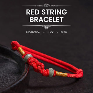 Buddha Gift Red String Jade Luck Fortune Knot Braided Couple Bracelet
