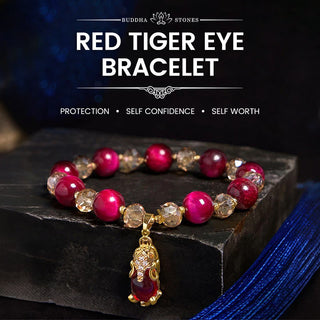 Buddha Gift Red Tiger Eye PiXiu Fox Protection Self Confidence Bracelet