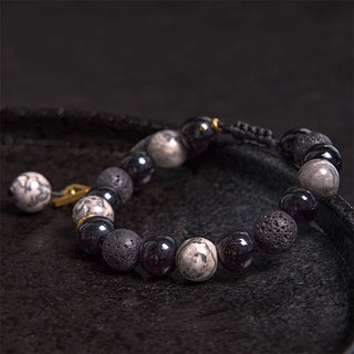 Buddha Gift Black Obsidian Lava Rock Stone Yin Yang Strength Bracelet