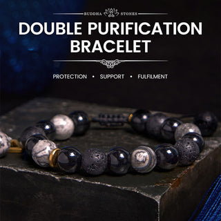 Buddha Gift Black Obsidian Lava Rock Stone Yin Yang Strength Bracelet