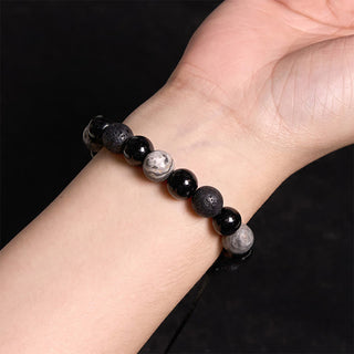 Buddha Gift Black Obsidian Lava Rock Stone Yin Yang Strength Bracelet