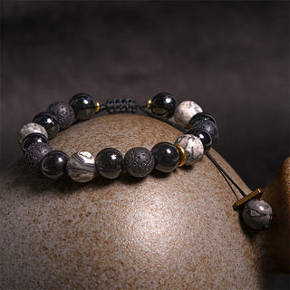 Buddha Gift Black Obsidian Lava Rock Stone Yin Yang Strength Bracelet