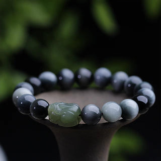 Buddha Gift Natural Eagle's Eye Stone Hetian Jade Pixiu Confidence Bracelet