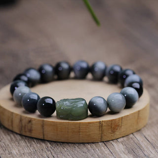 Buddha Gift Natural Eagle's Eye Stone Hetian Jade Pixiu Confidence Bracelet