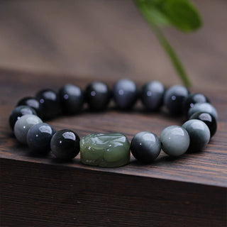 Buddha Gift Natural Eagle's Eye Stone Hetian Jade Pixiu Confidence Bracelet