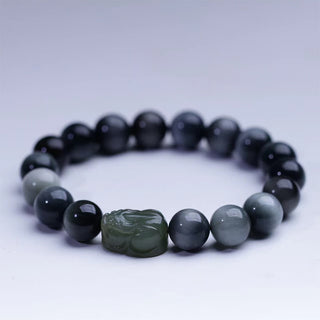 Buddha Gift Natural Eagle's Eye Stone Hetian Jade Pixiu Confidence Bracelet