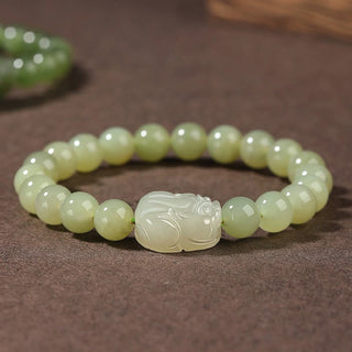 Buddha Gift Natural Hetian Jade PiXiu Carved Luck Bracelet