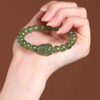 Buddha Gift Natural Hetian Jade PiXiu Carved Luck Bracelet