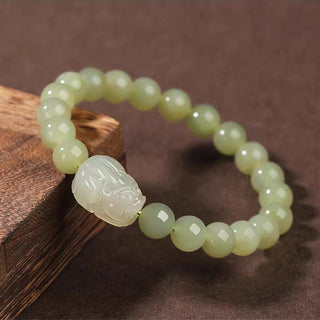 Buddha Gift Natural Hetian Jade PiXiu Carved Luck Bracelet