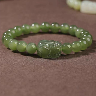 Buddha Gift Natural Hetian Jade PiXiu Carved Luck Bracelet