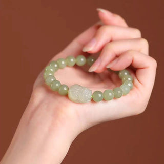 Buddha Gift Natural Hetian Jade PiXiu Carved Luck Bracelet