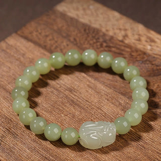Buddha Gift Natural Hetian Jade PiXiu Carved Luck Bracelet
