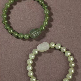 Buddha Gift Natural Hetian Jade PiXiu Carved Luck Bracelet