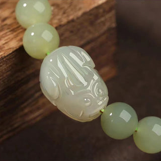 Buddha Gift Natural Hetian Jade PiXiu Carved Luck Bracelet