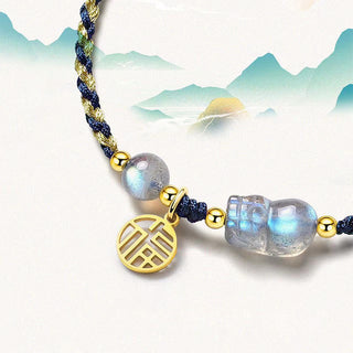 Buddha Gift Moonstone PiXiu Blue Tiger Eye Fu Character Healing Couple String Bracelet